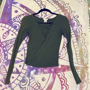 Green long sleeve lace up top